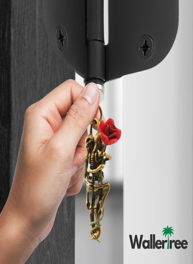 Wallertree Brass Hugging Skeletons Hinge Head Home Decoration - Magnetic Hinge Head Decorative Droppers of Romantic Skull Couples - Gothic Door Hinge Heads Decor (Hugging with Rose) - Image 2